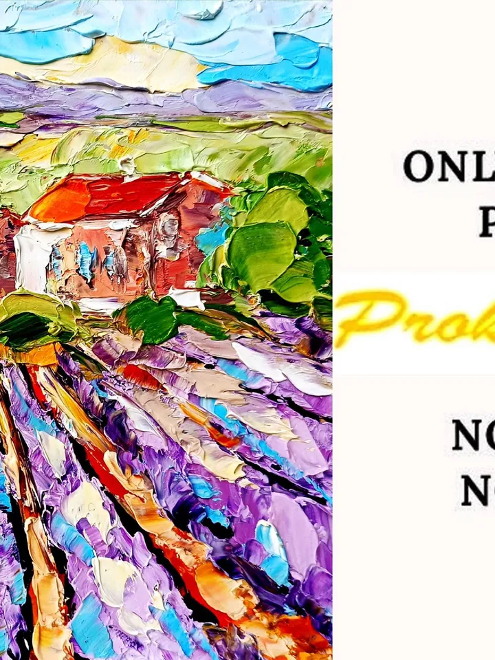 Provence Painting Lavender Fields Impasto Original Art Christmas Gifts  Provence Countryside Wall Art Decor 8x8 by ArtProkopaloSv