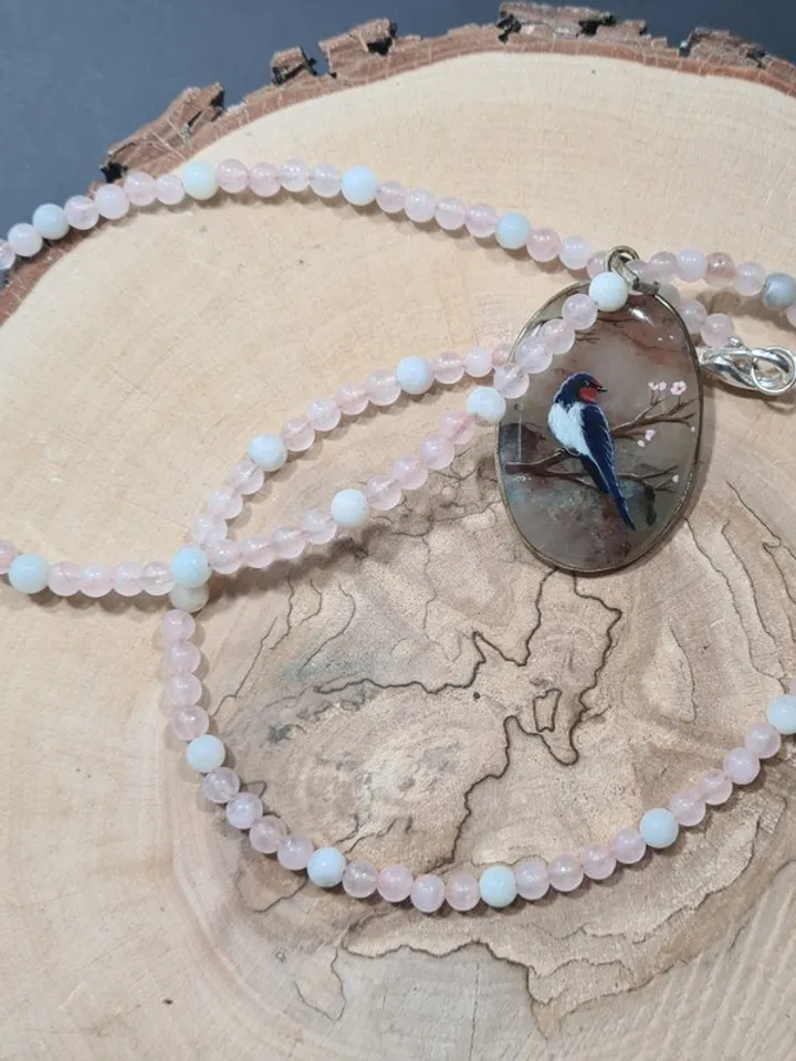Swallow Necklace Pendant Rose Pink quartz Christmas Gift Wrapping