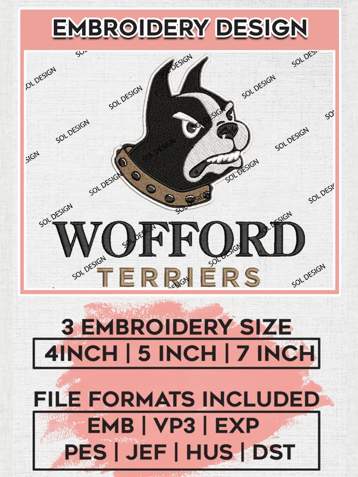 NCAA Wofford Terriers Team Logo Embroidery Design Files, NCAA Wofford Terriers Machine Embroidery, NCAA Teams, 3 sizes, NCAA Machine embroidery designs, Digital Download