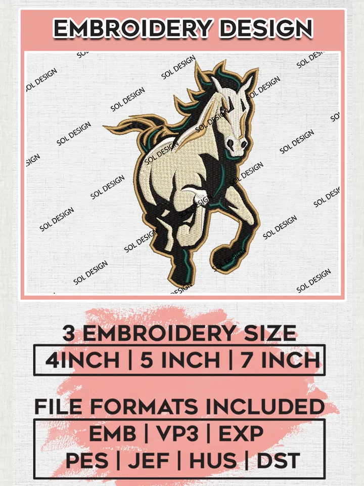 NCAA Cal Poly Mustangs Team Mascot Logo Embroidery Design Files, NCAA Cal Poly Mustangs Machine Embroidery, NCAA Teams, Game Day, 3 sizes, NCAA Machine embroidery designs, Digital Download