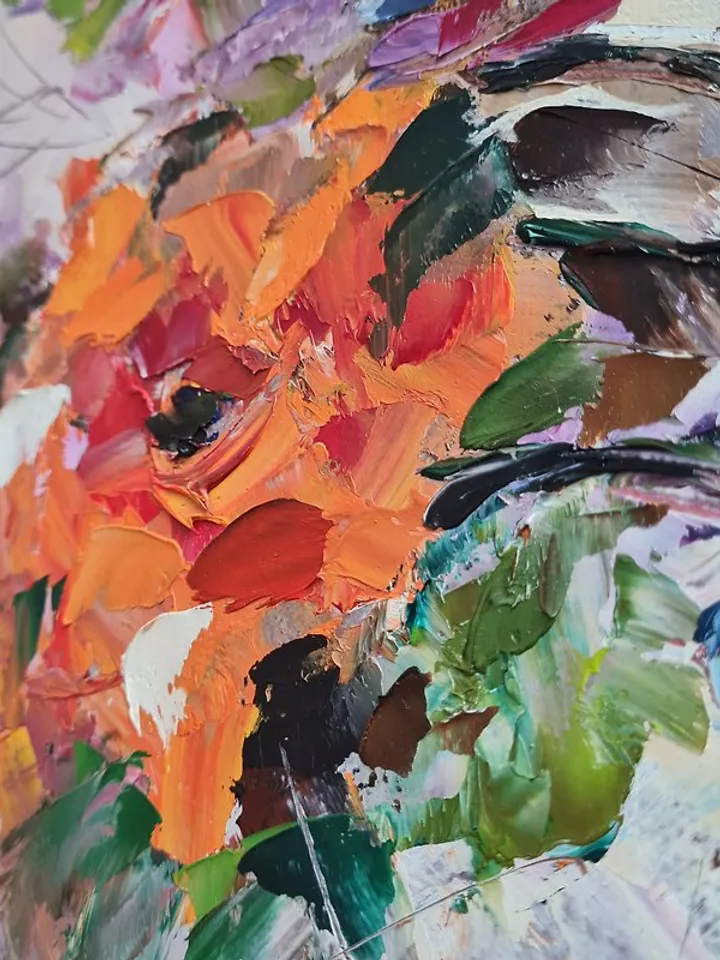 Flowers original oil painting on canvas Oil abstract painting Flowers in vase