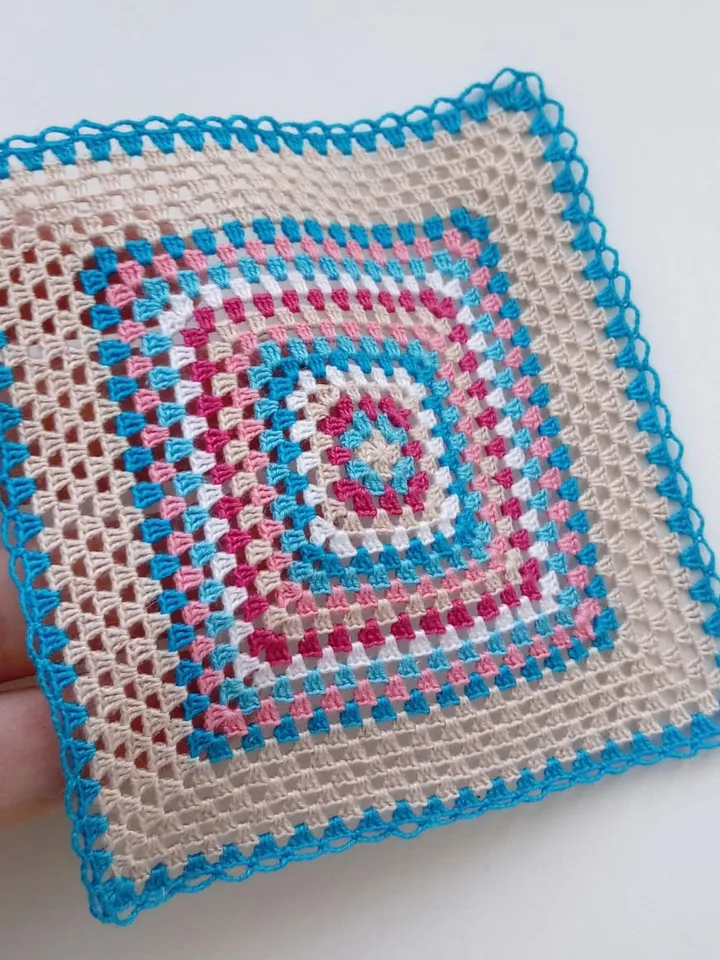 Miniature Square Blanket with Turquoise Stripes