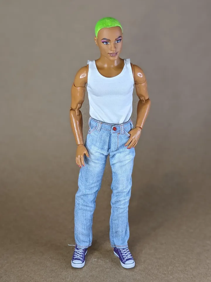 Classic bleached jeans for 12-inch fashion male doll