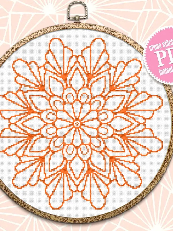Mandala cross stitch pattern download PDF Quick cross stitch sampler Monochrome mandala pattern digital Floral ornament xstitch chart #M62
