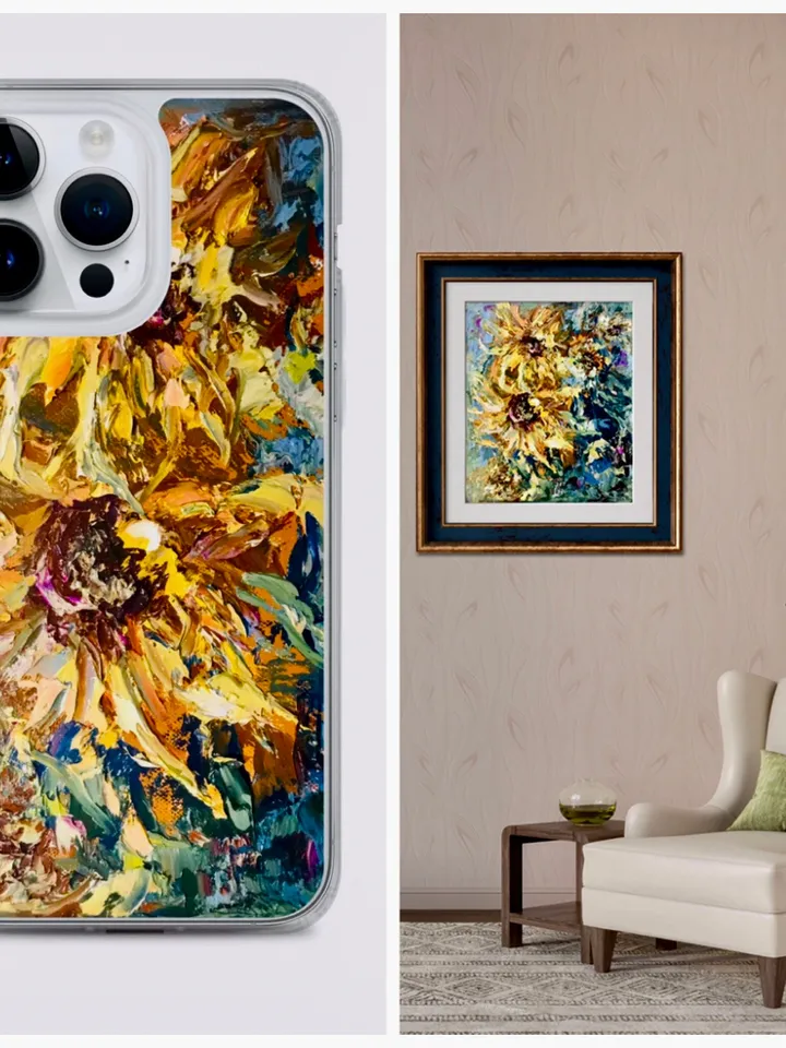 Sunflower fantasy original oil painting on canvas,impasto style textured painting,flowers painting wall decoration,gift