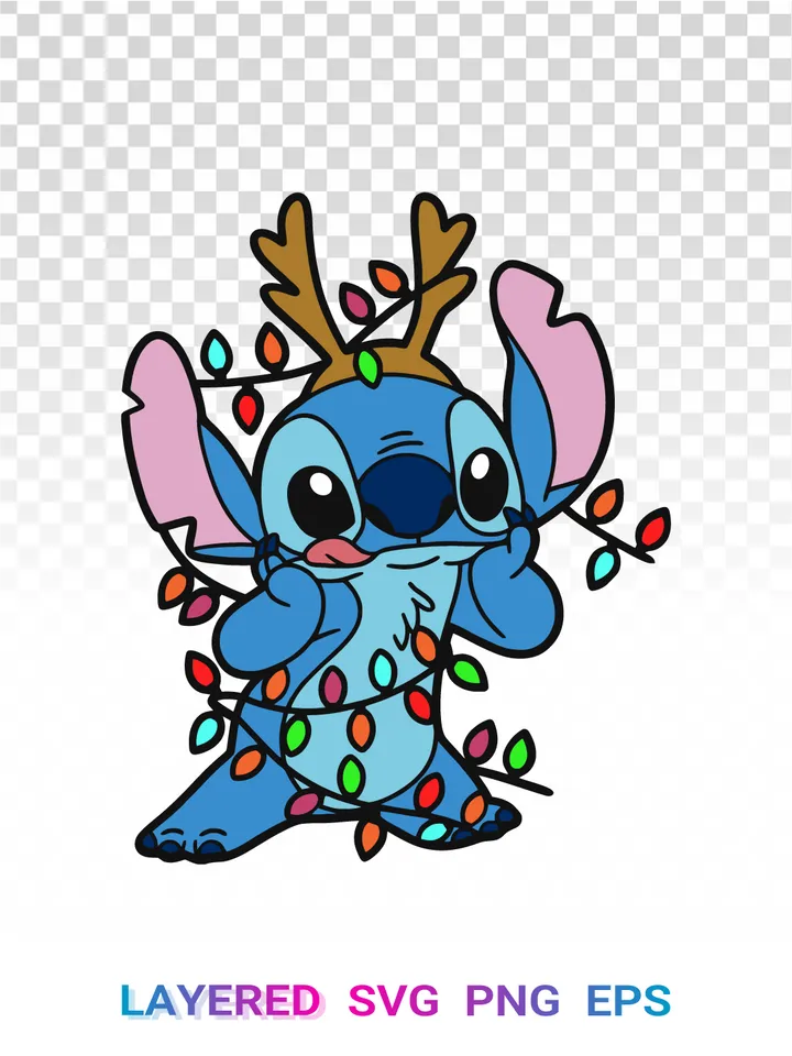 Stitch Christmas Reindeer SVG PNG, Disney Lilo Stitch Lights