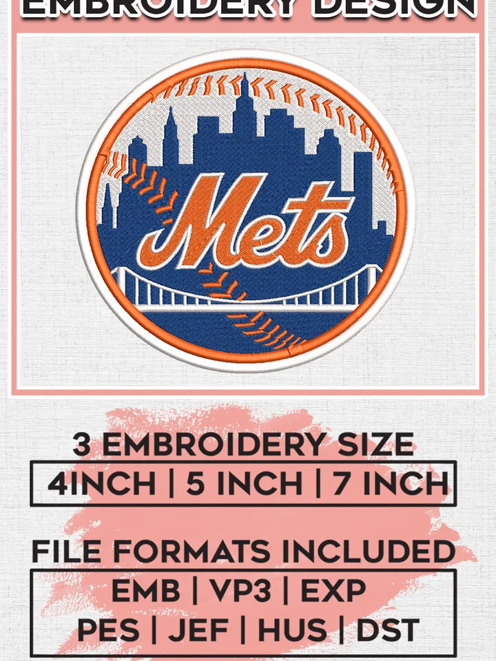 MLB Mets Baseball Team Logo Embroidery Design, MLB New York Mets Embroidery files, Baseball Team, New York Mets Design, Digital Download