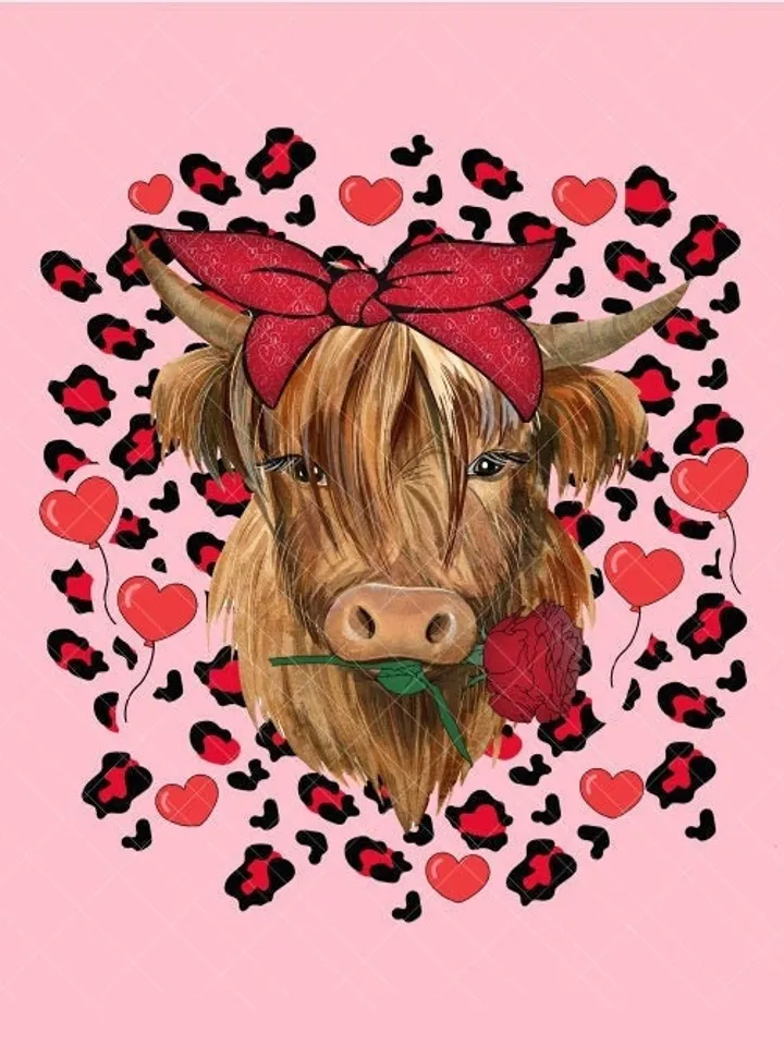 Heifer Valentine Png - Highland Cow Valentine Png - Valentine Day Western Country Png - Love Cow Valentines Day Png