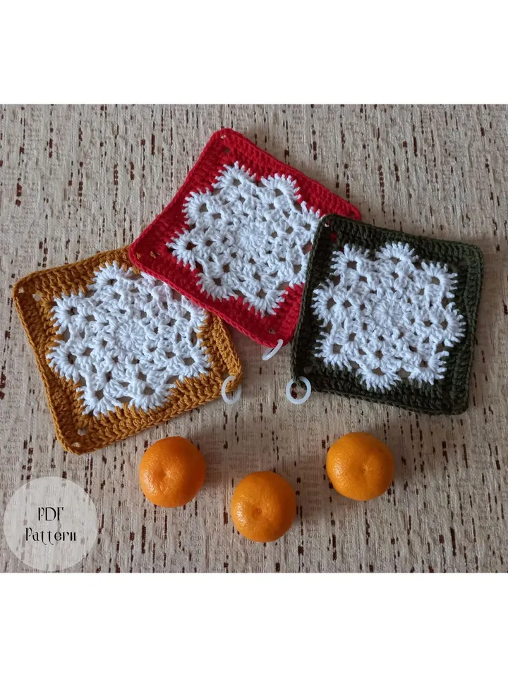 Crochet pattern potholder, Crochet pattern hot pad, Snowflake pattern, Thick hot pad, Interior decor, Cool gift