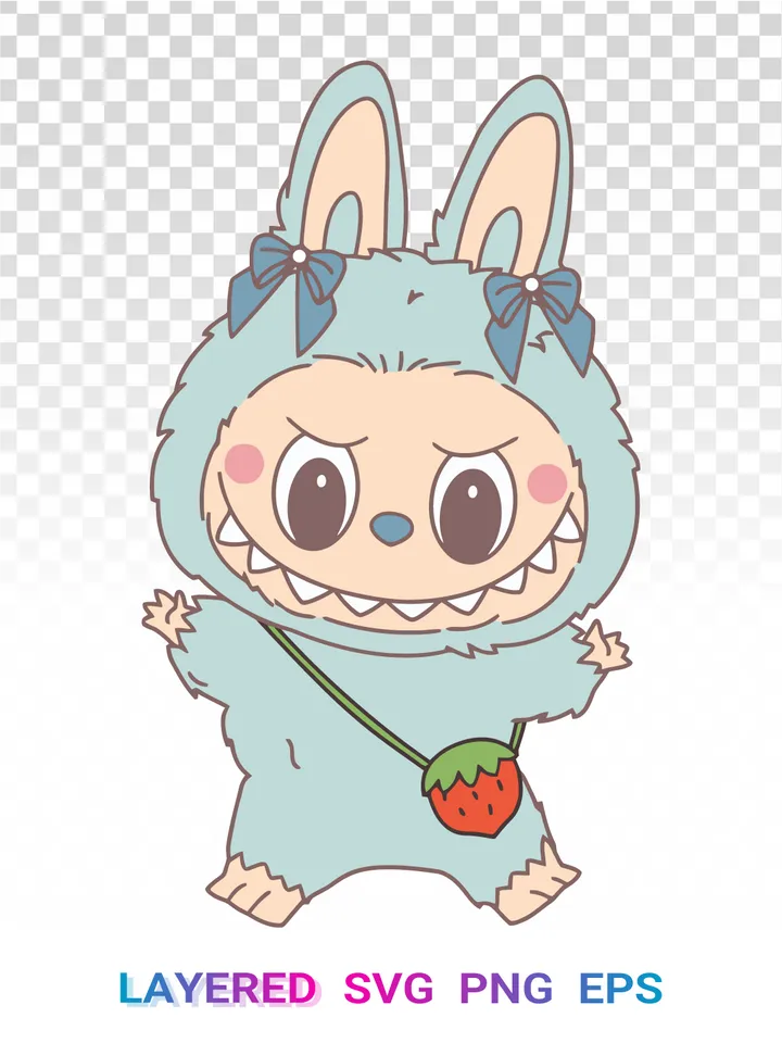 Labubu SVG PNG, Strawberry Bag, Pop Mart Clipart, Cricut