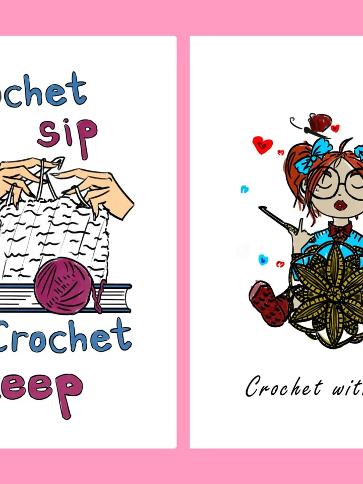 Crocheting Watercolor Collection Art Design Postcard Print Set 12 Graphic card bundle