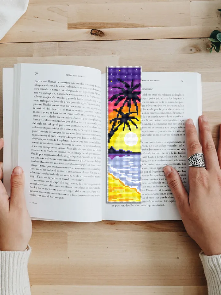 Summer bookmark cross stitch pattern PDF download Tropical beach cross stitch chart, Handmade bookmark pattern digital PDF, Palm trees #B23