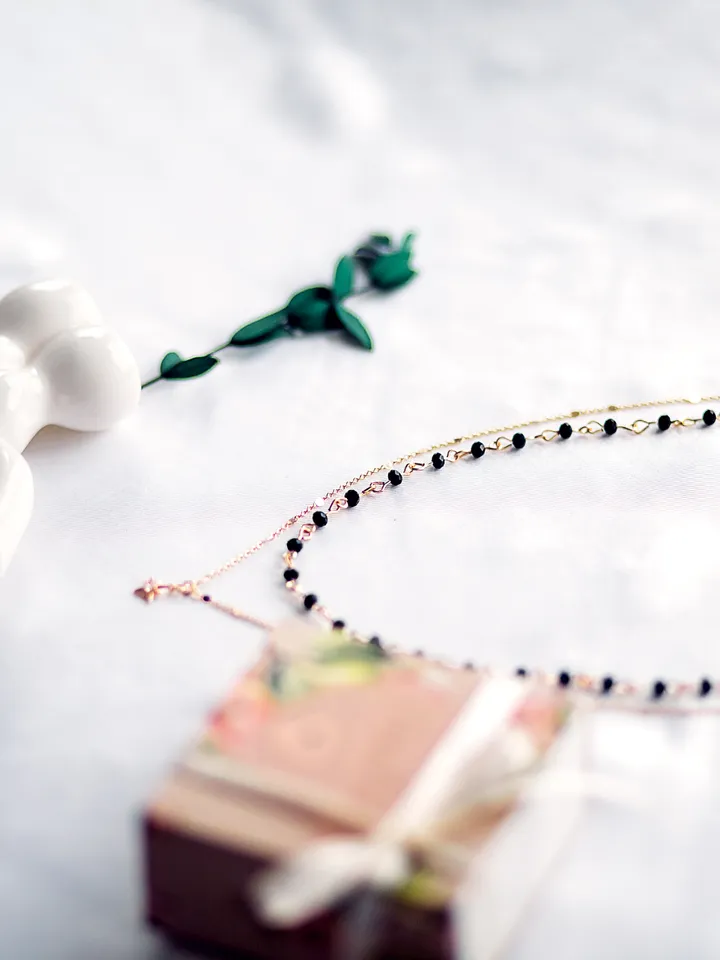 Black dainty beaded necklace, Double Layer Necklace, Dark necklace, Elegant layered jewelry