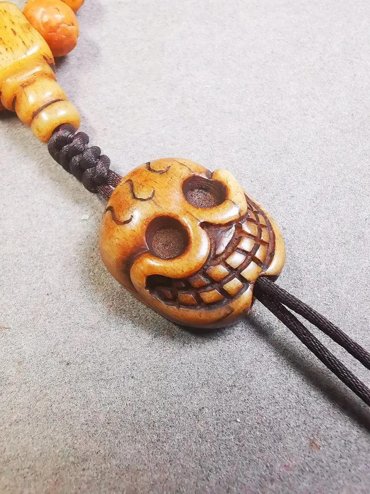Gandhanra Handmade Tibetan Pendant Bead,Bone Carved Spacer Bead for Mala,Skull Sitavana Amulet Pendant