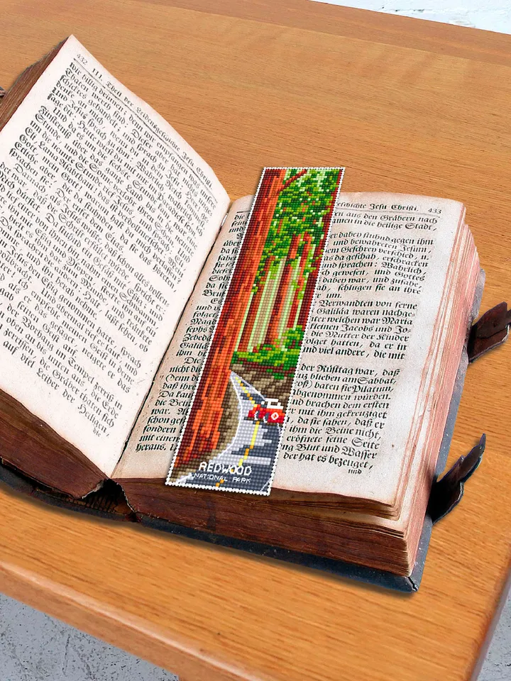 Redwood National park bookmark cross stitch pattern PDF download Nature cross stitch chart, Digital bookmark pattern, Road trip Forest #B171