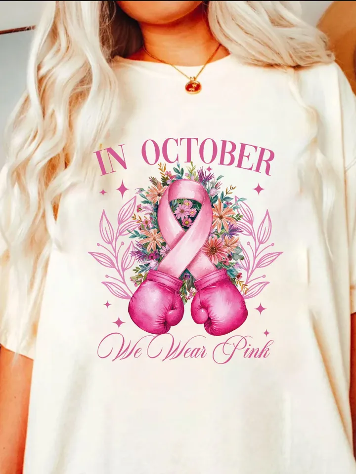 In october we wear pink png sublimation design download, Breast Cancer png, Cancer Awareness png,Fight Cancer png,sublimate designs coquette