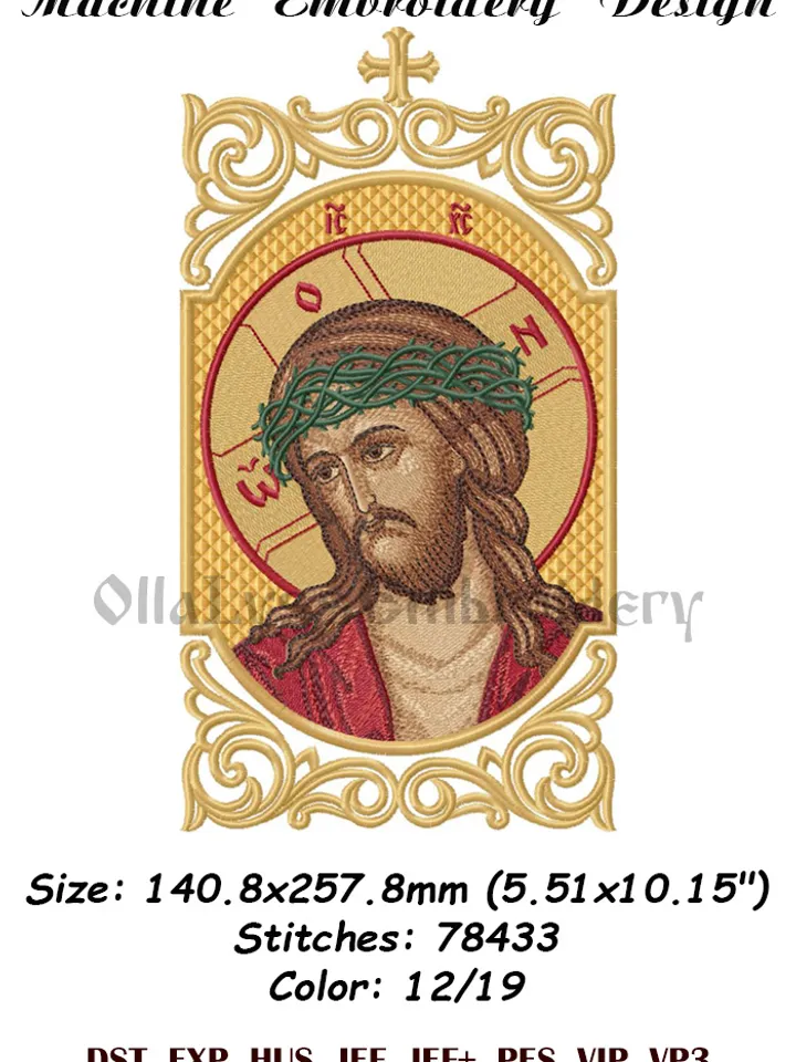 Jesus Christ with crown of thorns embroidery design