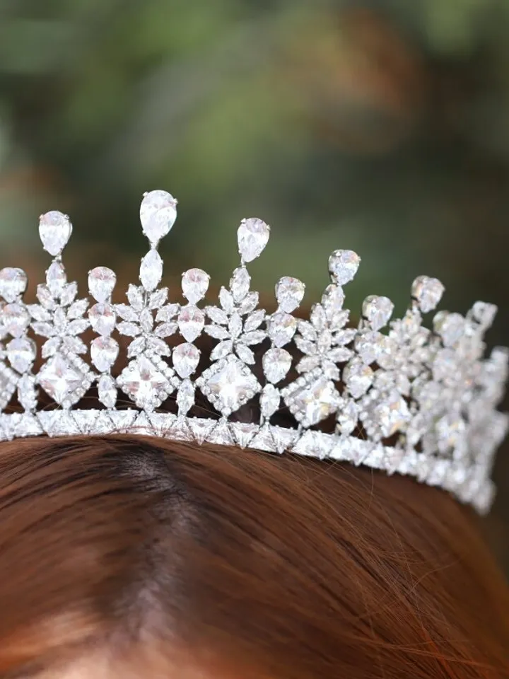 Art Deco Diamond Regal Bridal Crown , Vintage Style Swarovski Crystal Royal Wedding Tiara , Cubic Zirconia Princess Tiara , Hair Jewelry