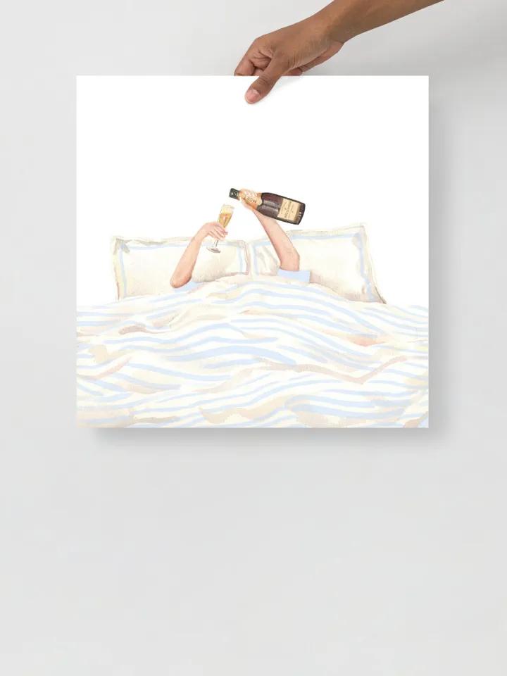 Champagne Drinking Woman, Watercolor Painting, In Bad Wall Art, Champagne Painting, Wine In Bad, Girls Bedroom Decor, Champagne Lovers