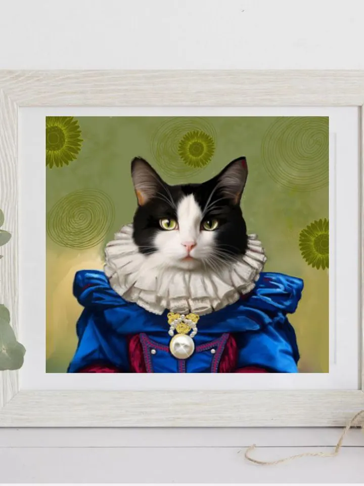 Renaissance cat portrait, Royal Pet Portrait, Personalized portrait, Digital Download