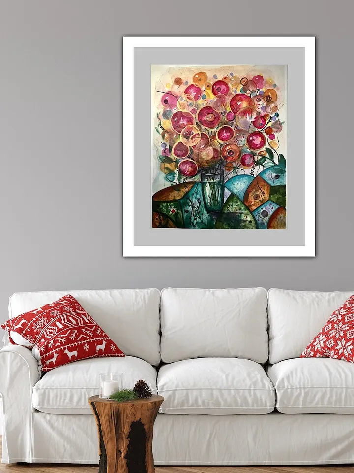 Flowers in a vase fantasy,original watercolor painting,colourful fantasy flowers wall art,home decoration,gift