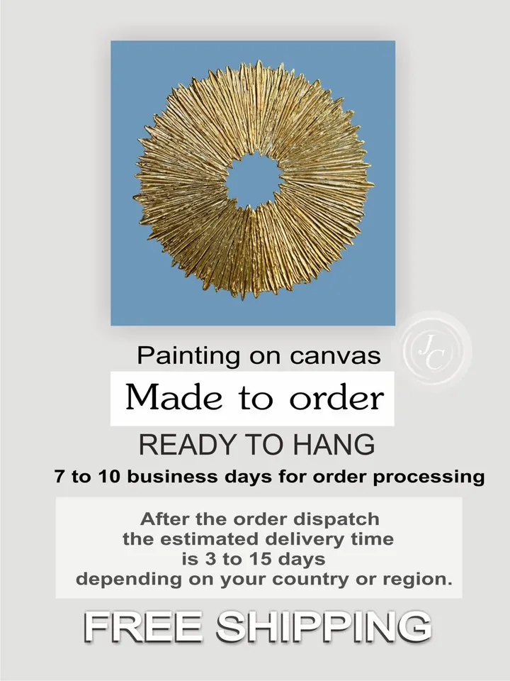 Gold and Blue Abstract Painting Textured artwork Sunburst Original Art Gold Sun painting on canvas | Above couch decor