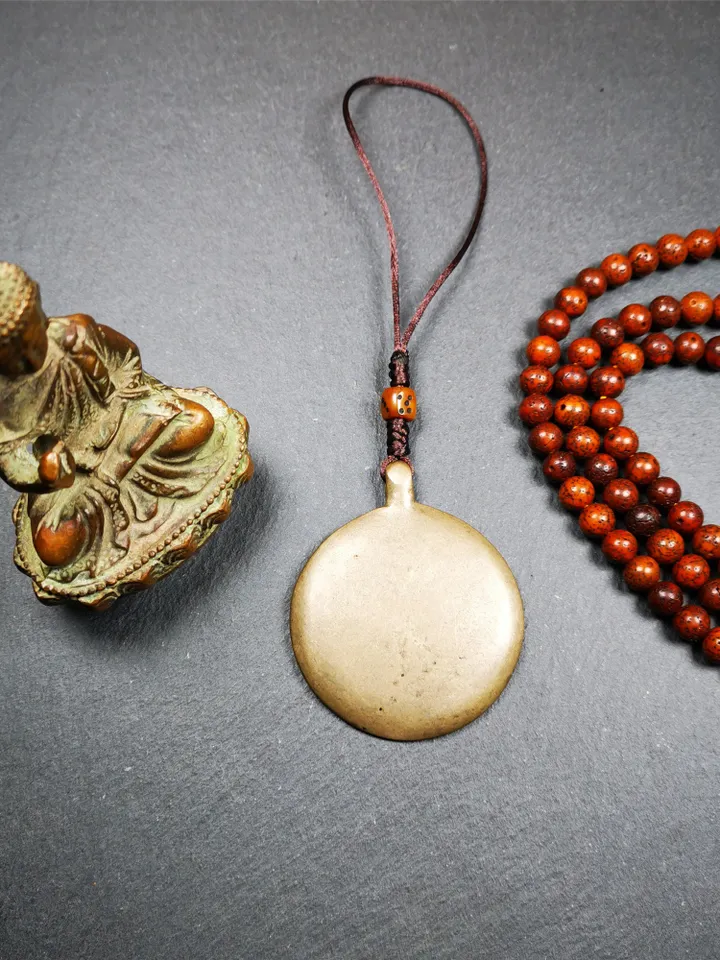 Gandhanra Antique Tibetan Buddhist Astrological Mandala,Calendar Badge,Melong Mirror,SIPAHO Amulet(srid pa ho),Made of Thokcha,60 Years Old