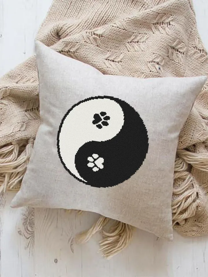 Yin Yang cross stitch pattern download PDF Ying yang mandala pattern digital Cat paw beginner stitch Chinese embroidery Cat lover gift #M90
