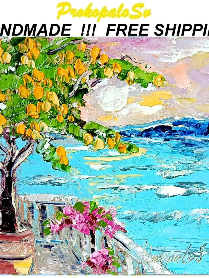 Italy Lemon Painting Coastal Painting Seascape Painting Abstract Italy Painting Art Original Art Impasto Oil Painting ArtProkopaloSv