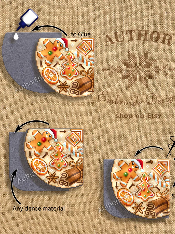 Corner bookmark cross stitch pattern PDF download Christmas gingerbread cross stitch chart, Christmas bookmark pattern digital PDF #N382