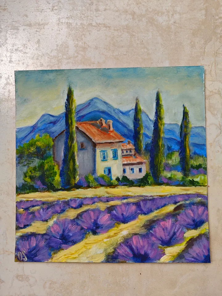 Provence Original Painting Lavander Field Original Art Provence Lavander Field Artwork Provence Oil Painting Lavander Field Wall Decor 11.8 x 11.8 inches by OlgaSokolovaArt