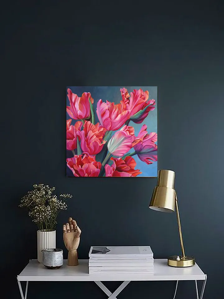 Pink tulips oil painting