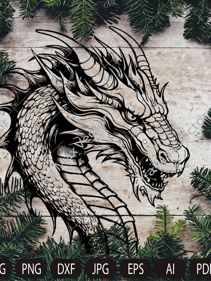 Dragon portrait svg, Dragon head svg, Dragon face svg, Dragon detailed, Dragon vector, instant digital download