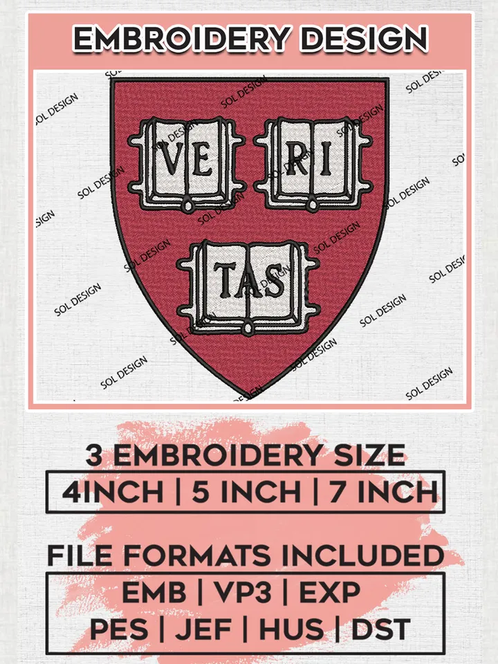 NCAA Harvard Crimson College Team Logo Embroidery Design Files, NCAA Harvard Crimson Machine Embroidery, NCAA Teams, Game Day, 3 sizes, NCAA Machine embroidery designs, Digital Download