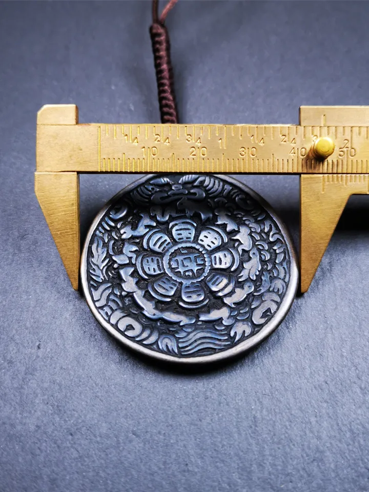Gandhanra Vintage Tibetan Buddhist Calendar Badge,Melong Mirror, SIPAHO Amulet,made of Lima Brass, 1.77"