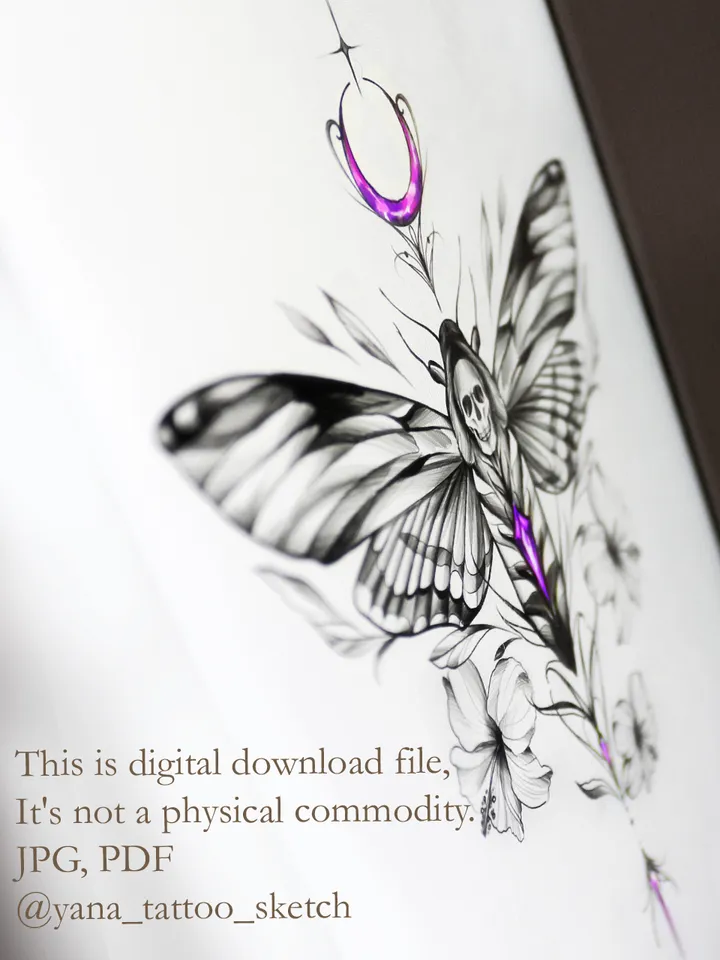 Death Moth Tattoo Design Death Head Hawk Moth Tattoo Stencil Idea Sketch, Instant download PDF, JPG