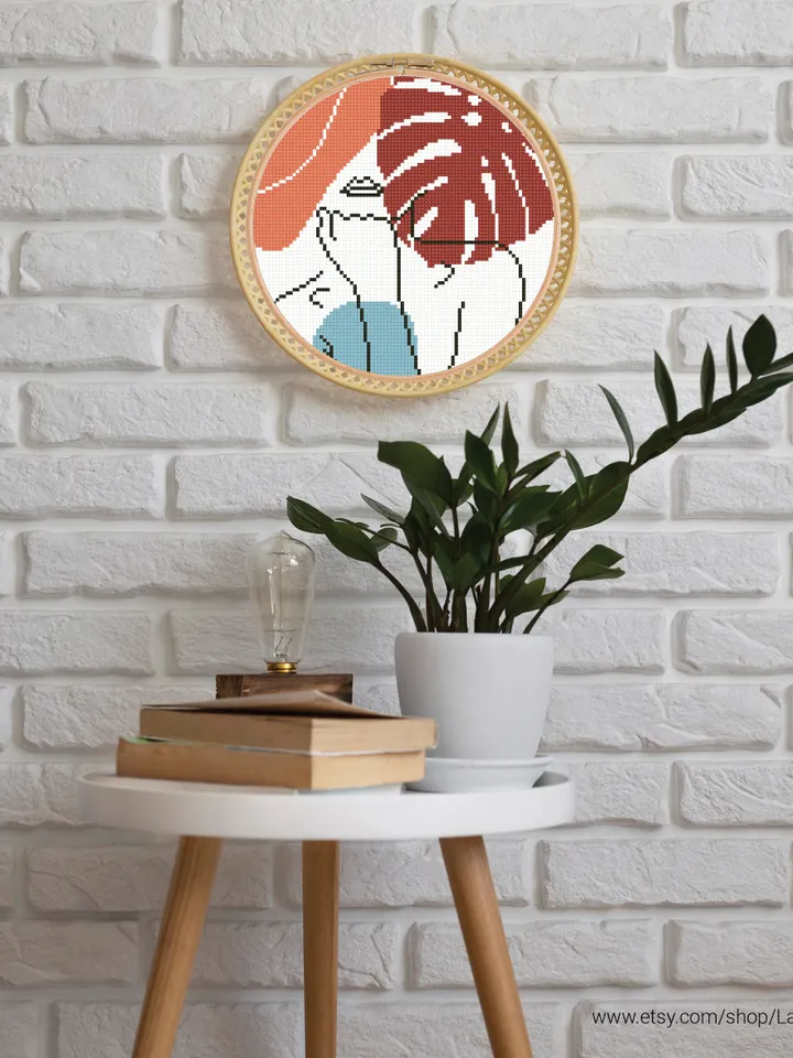 Bundle of 9 Boho Style modern cross stitch woman cross stitch patterns nature home decor beginners embroidery counted gift DIY instant PDF
