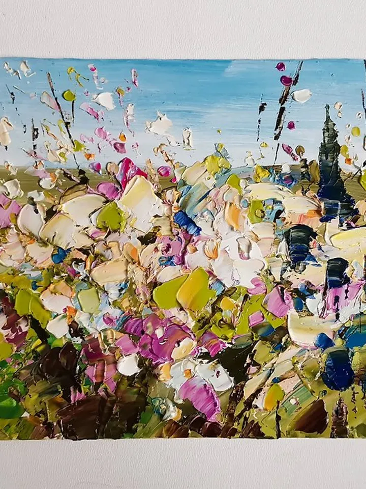 Sakura Painting Original Art 日本開花櫻桃 手工油畫 掛畫 微型油画 Landscape Painting