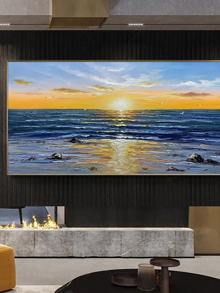 Seascape oil painting, Sunrise painting, Sea painting, Extra large oil painting, Sky oil painting, Canvas art, Art decoration, Bedroom art