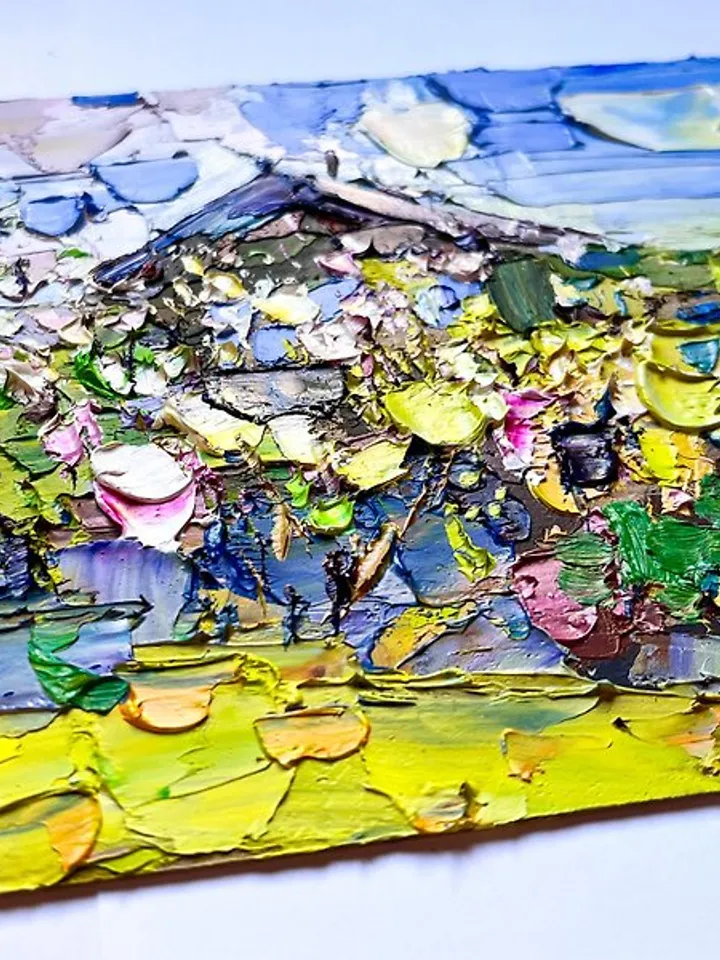 Blooming tree Painting Original Painting village Artwork Impasto Oil Painting