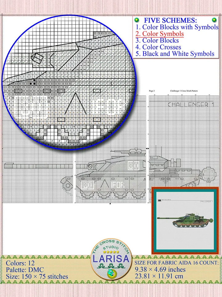 Challenger 1 Cross Stitch Pattern | Main Battle Tank Challenger 1 | British Tank Challenger 1 Chart