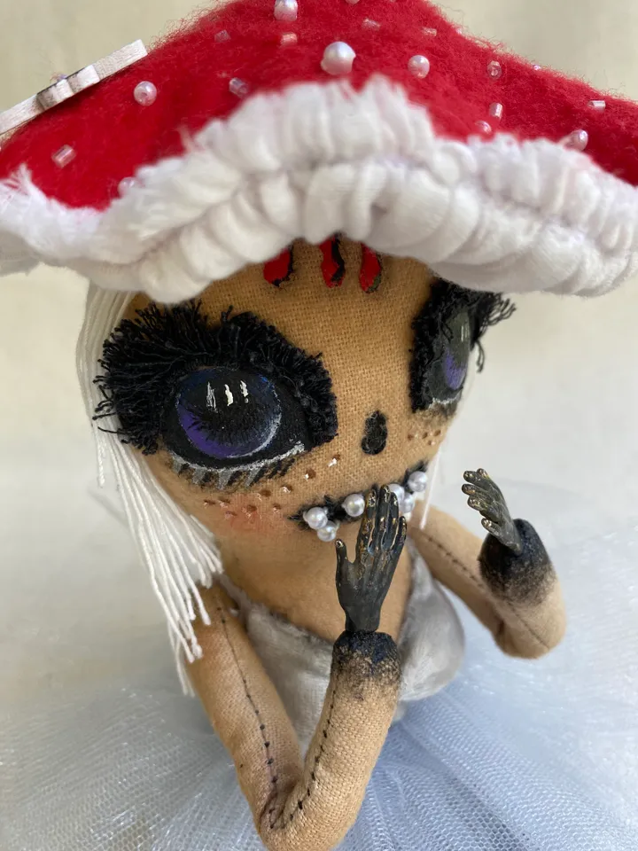 Halloween doll for creepy decor . Creepy doll . Scary doll . Halloween home decor . Black Christmas gift . Gothmas . Creepmas . Mushroom doll.