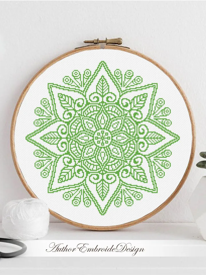 Flower mandala cross stitch pattern PDF download Mandala ornament cross stitch chart, Simple mandala pattern digital PDF for beginner #M276