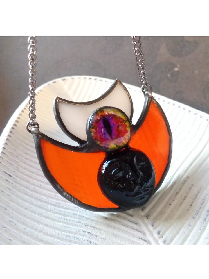 Moon crescent necklace, blood moon necklace, black lilith, soldered crescent, Halloween moon, witchy aesthetic