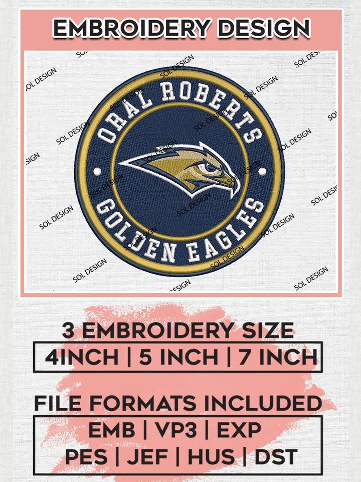 NCAA Oral Roberts Golden Eagles Round Logo Embroidery, NCAA Oral Roberts Golden Eagles Logo Embroidery files, NCAA Teams, Machine embroidery designs, Digital Download