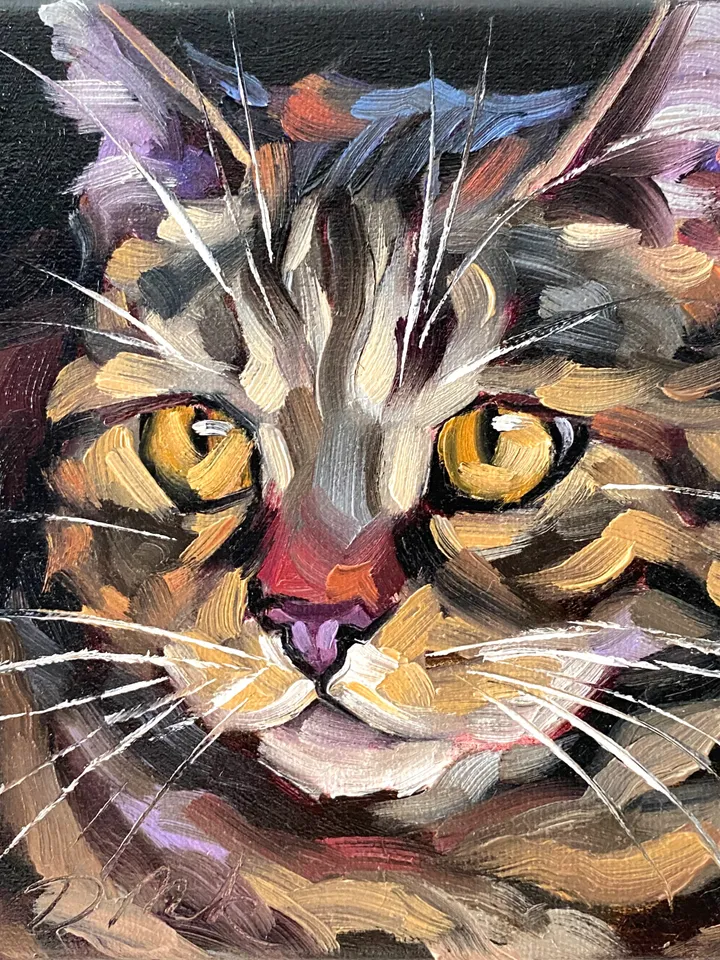 Cat Portrait Painting Original Pet Artwork Oil Canvas 6x6" Animal Wall Art Kitten Painting