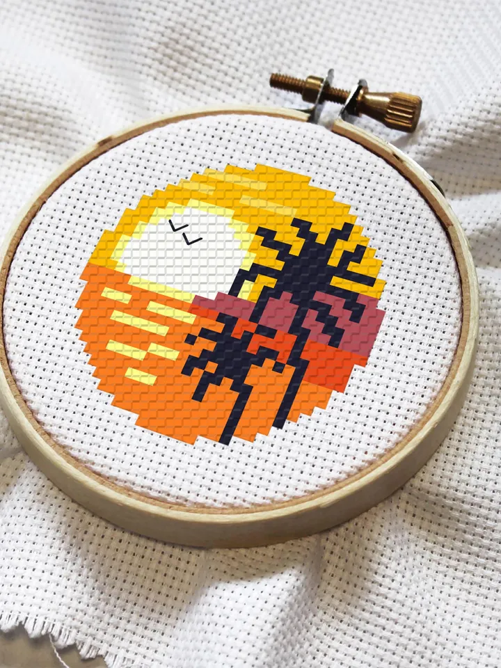 Small cross stitch pattern download PDF Nature landscape mini embroidery beginners Tiny ocean picture cross stitch Nature lover gift #L23