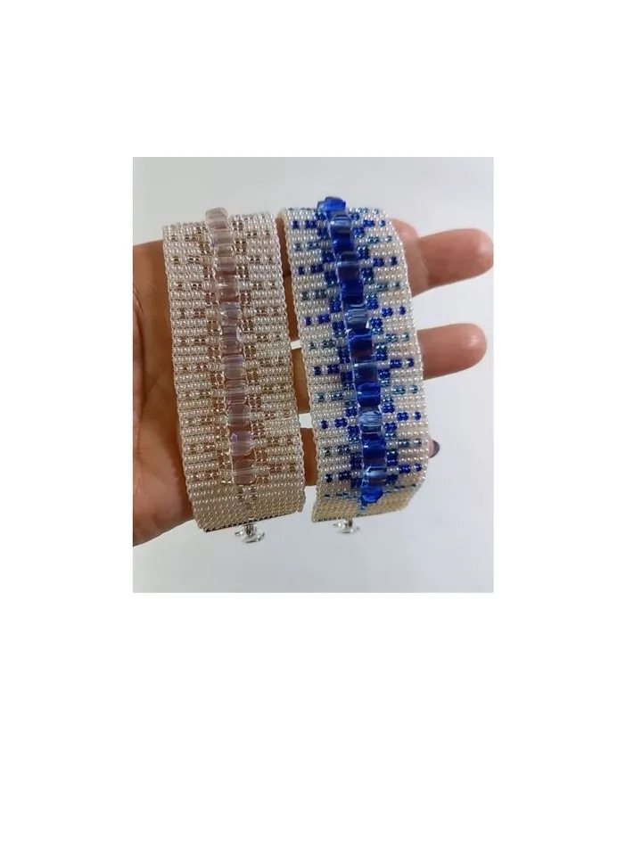 TUTORIAL Cuff Bracelet Loom - Square Stitch, Bead Patterns Bracelet, Seed beads Preciosa and Square glass beads, Instant Download