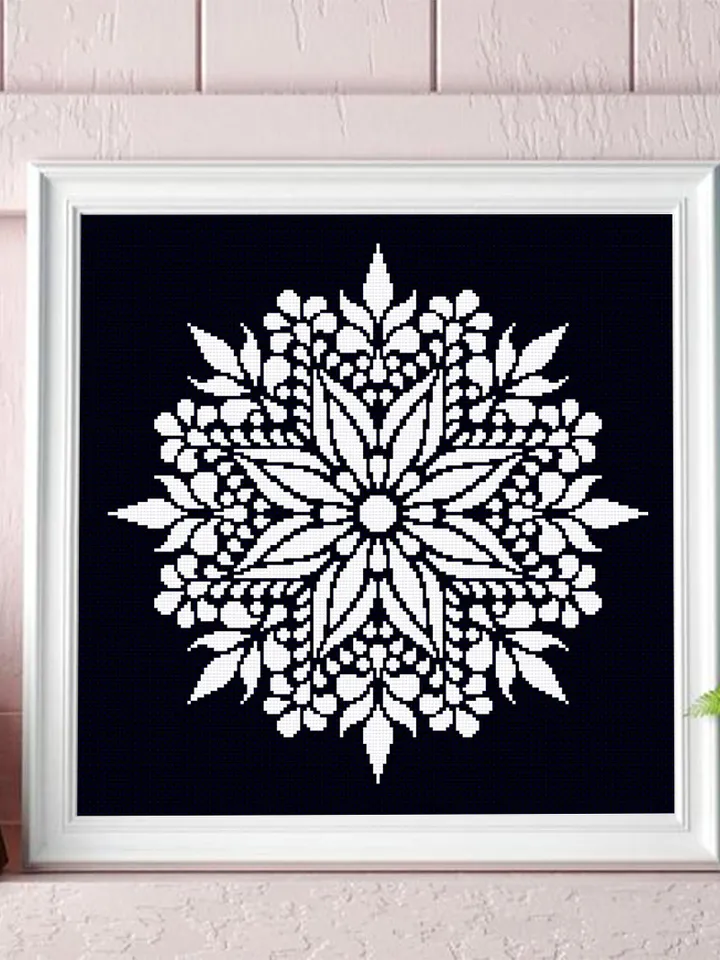 Flower mandala cross stitch pattern download PDF Simple mandala embroidery PDF Monochrome cross stitch chart Modern quick cross stitch #M100
