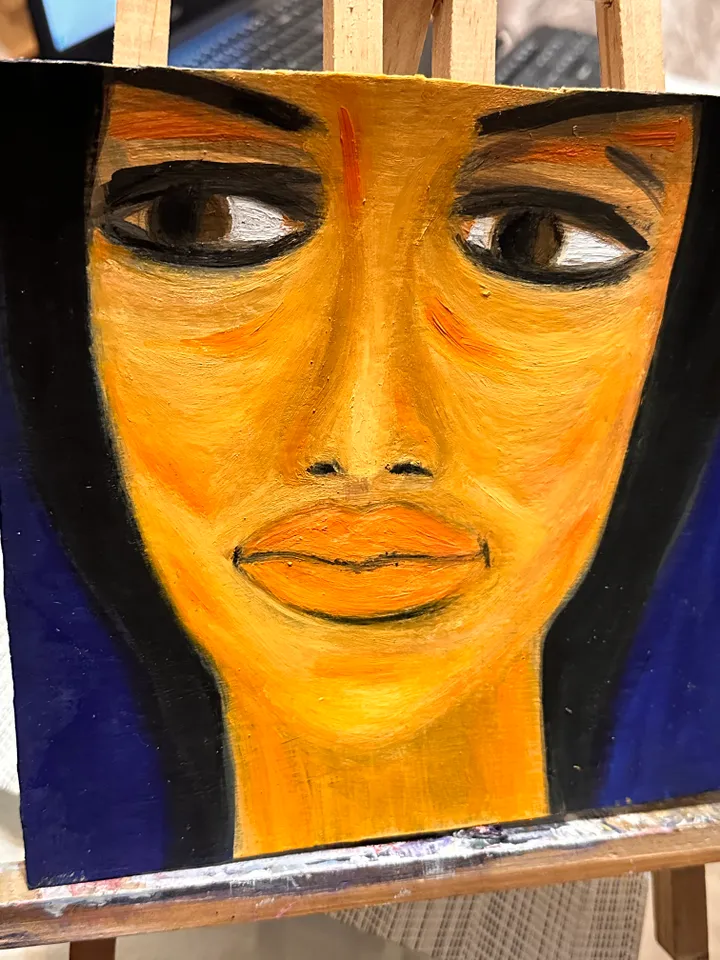 Oil Painting Abstract Portrait of a Young Woman Feminist Art Female Art People Cardboard 8 x 8 inches 20 x 20 cm Miniature Modern Art Abstraction Unframed Wall Decor
